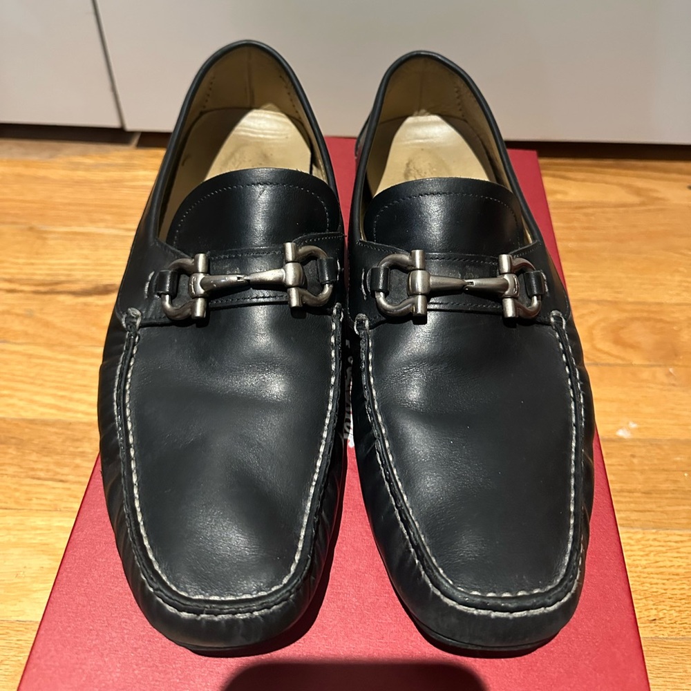 Salvatore Ferragamo Black Leather Loafers with Horsebit Detail